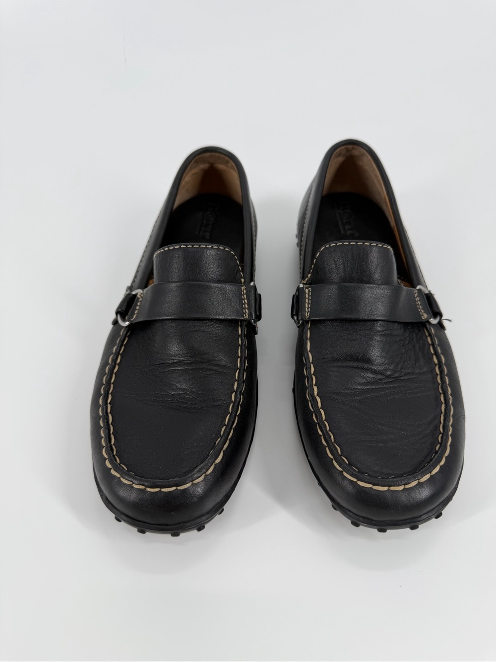 Born Women's Black Leather With White Stitching & Buckle Detail Loafers SZ 8.5
